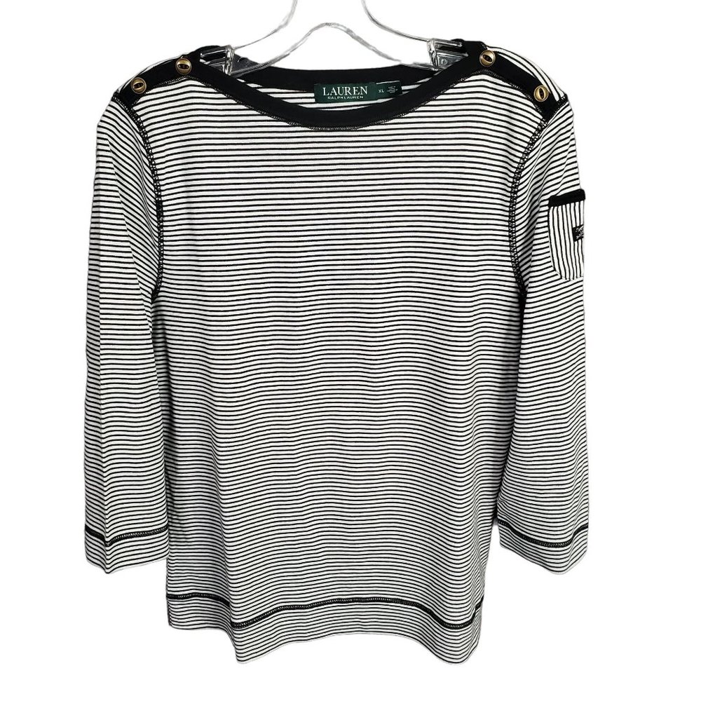 LRL Ralph Lauren Size XL Shirt Pullover Lightweight Knit Striped Black White - Picture 2 of 9